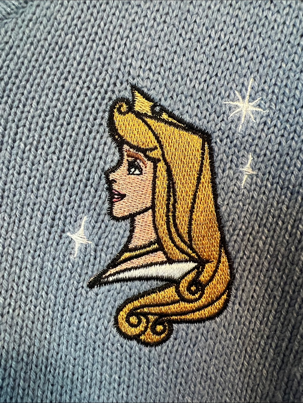 Embroidered Blue Sleeping Beauty Cardigan Sweater with Fairies - Picture 2 of 7